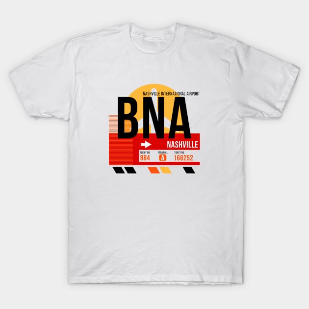 Nashville (BNA) Airport // Sunset Baggage Tag T-Shirt by Now Boarding